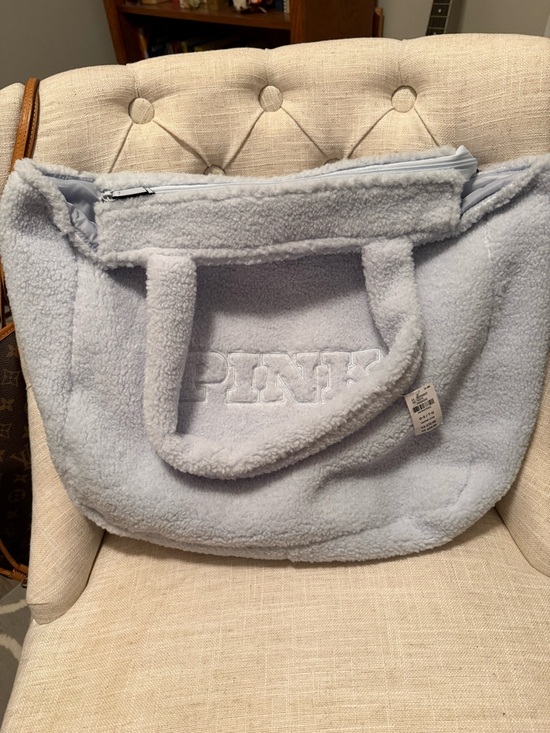 PINK Victoria's Secret Handbags - PINK Victoria's Secret Plush Sherpa Tote in Light Blue